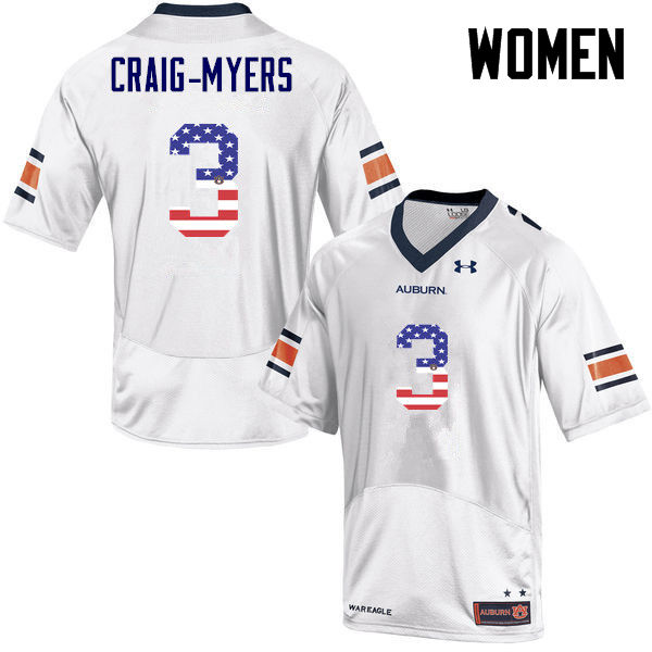 Auburn Tigers Women's Nate Craig-Myers #3 White Under Armour Stitched College USA Flag Fashion NCAA Authentic Football Jersey AWO0074SQ